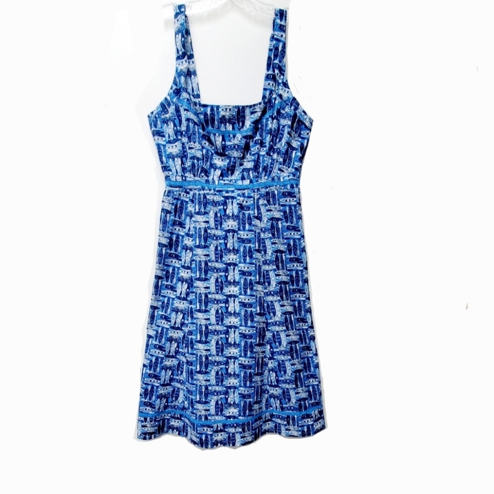 Mistral Blue Boats Print 100% Cotton Sundress Smocked Back Size S-M UK10